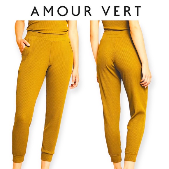 Amour Vert Pants - AMOUR VERT Skylar Paris Rib Joggers Loungewear Athleisure Pants Mustard Yellow M